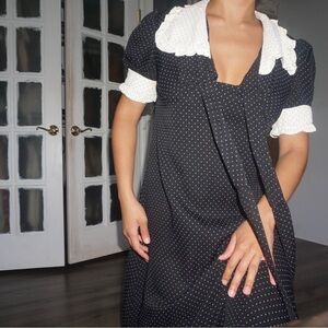 Vintage Coquette Black and White Polka Dot Maxi Dress